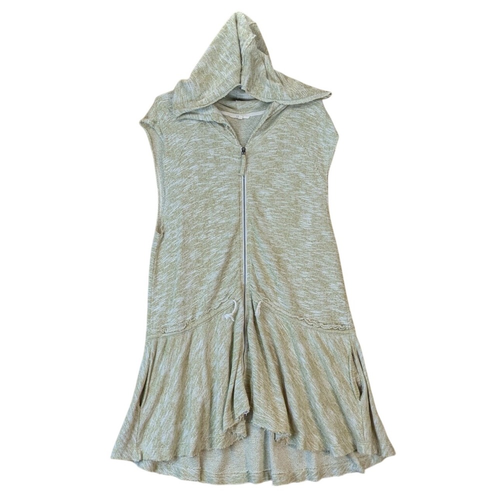 Easel Womens Boho Granola Lagenlook Marled Knit Zip Up Hoodie Peplum Vest Large